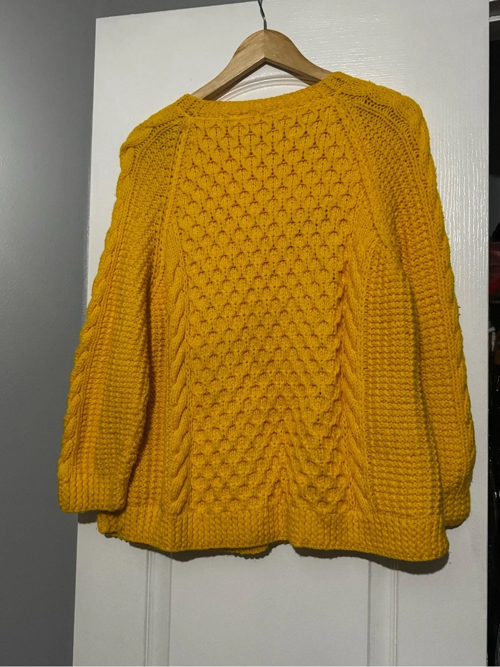Vintage Plus Size Chunky Knit Button-Front waffle knit Sweater Cardigan - Yellow